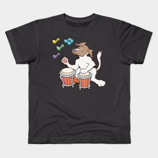 Jack Russell playing on a bongo drum. Kids T-Shirt